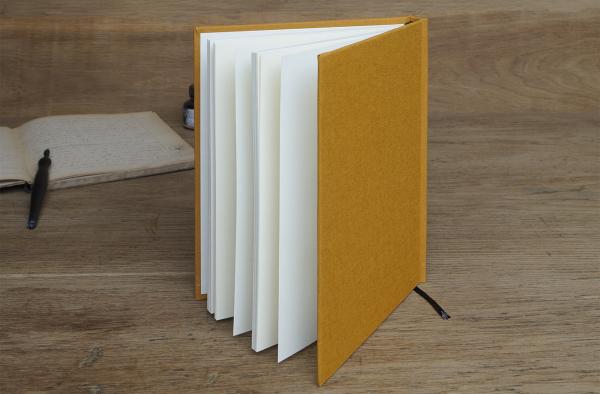 Fashionable notebook, linen mustard, high-quality writing paper